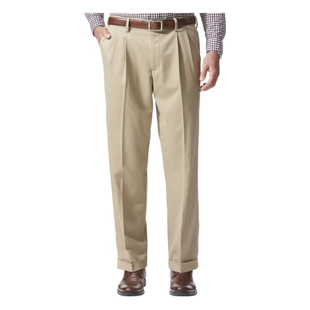 NWT DOCKERS Mens Beige Stretch, Relaxed Fit Cotton Pants 38 Waist
